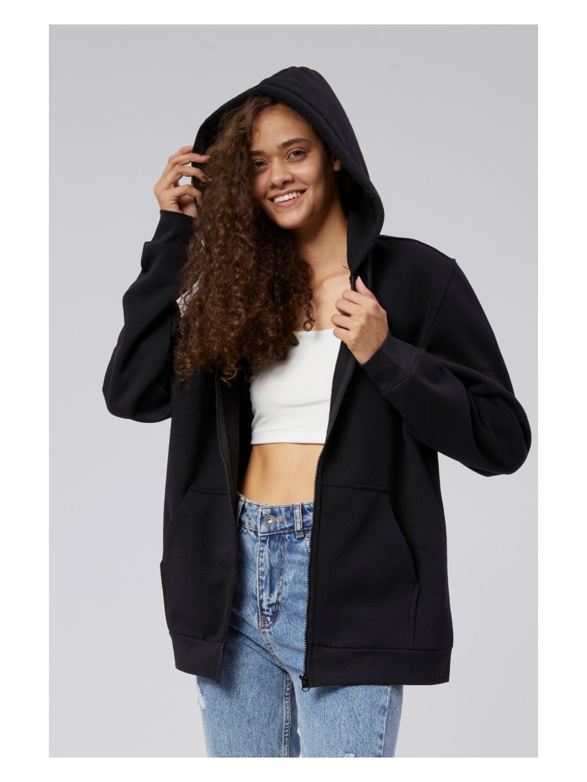 Moon Cover Mooncover Kadın Fermuarlı Kapşonlu Kanguru Cepli Sweatshirt - Görsel 3