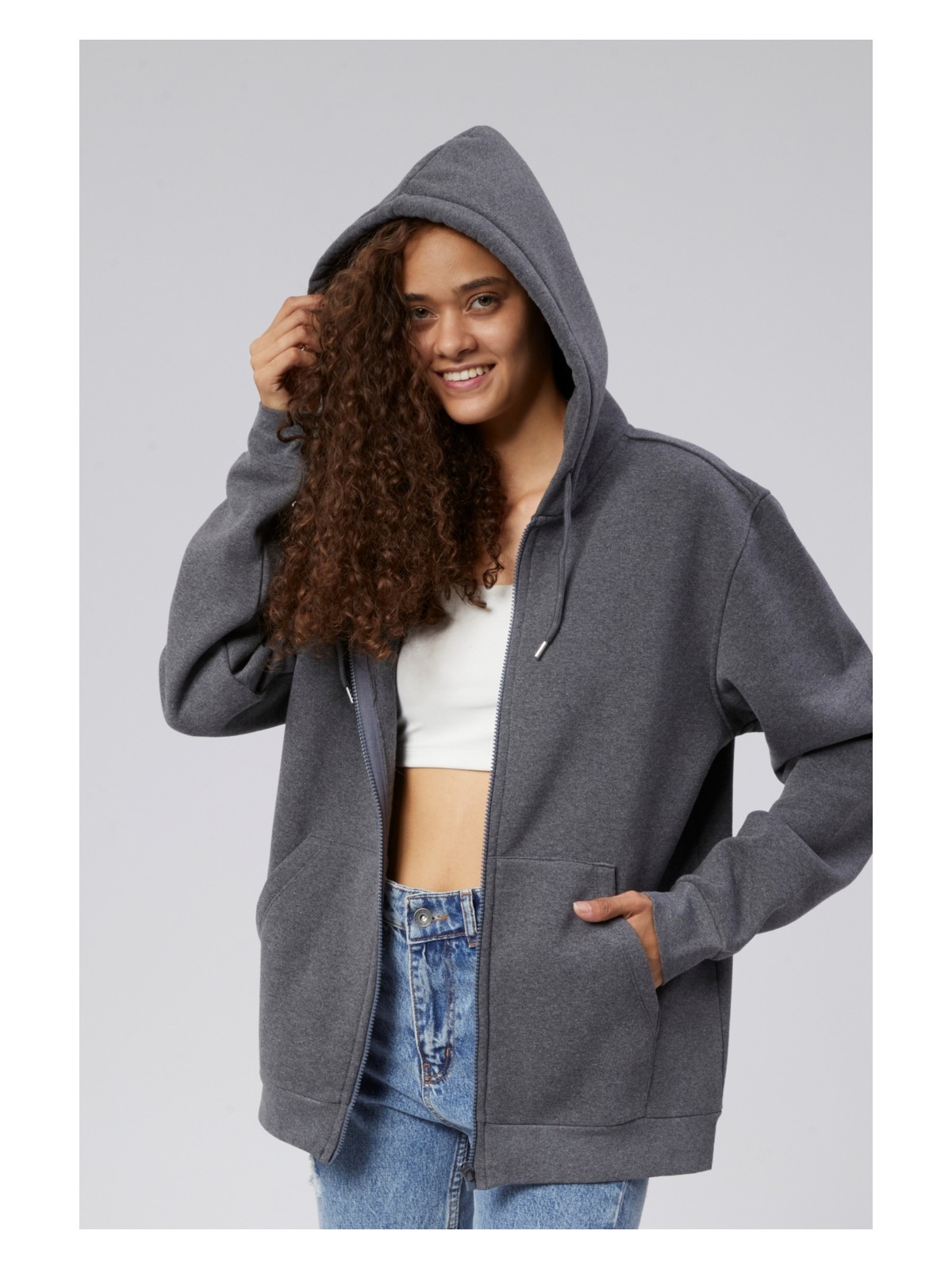 Moon Cover Mooncover Kadın Fermuarlı Kapşonlu Kanguru Cepli Sweatshirt