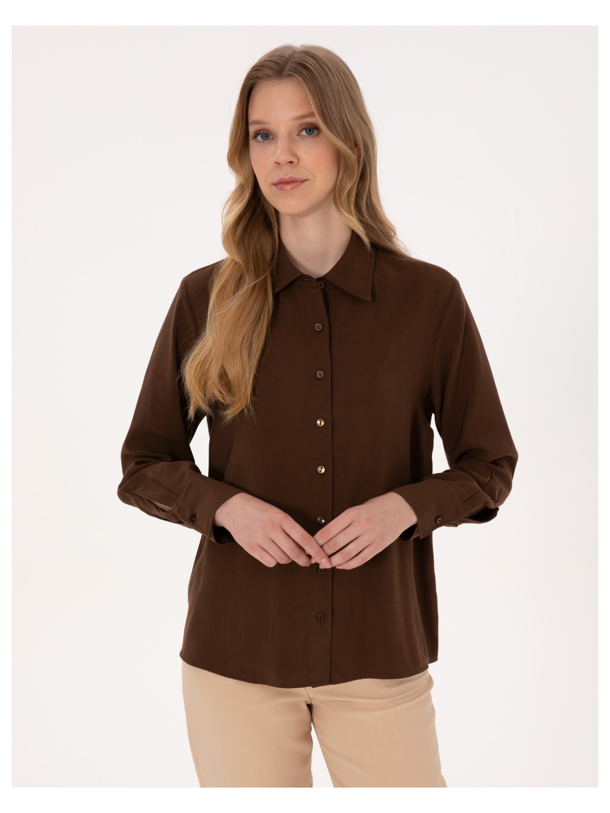 Pierre Cardin Kadın Açık Lacivert Comfort Fit Uzun Kollu Gömlek 50318219-VR059 - Görsel 6