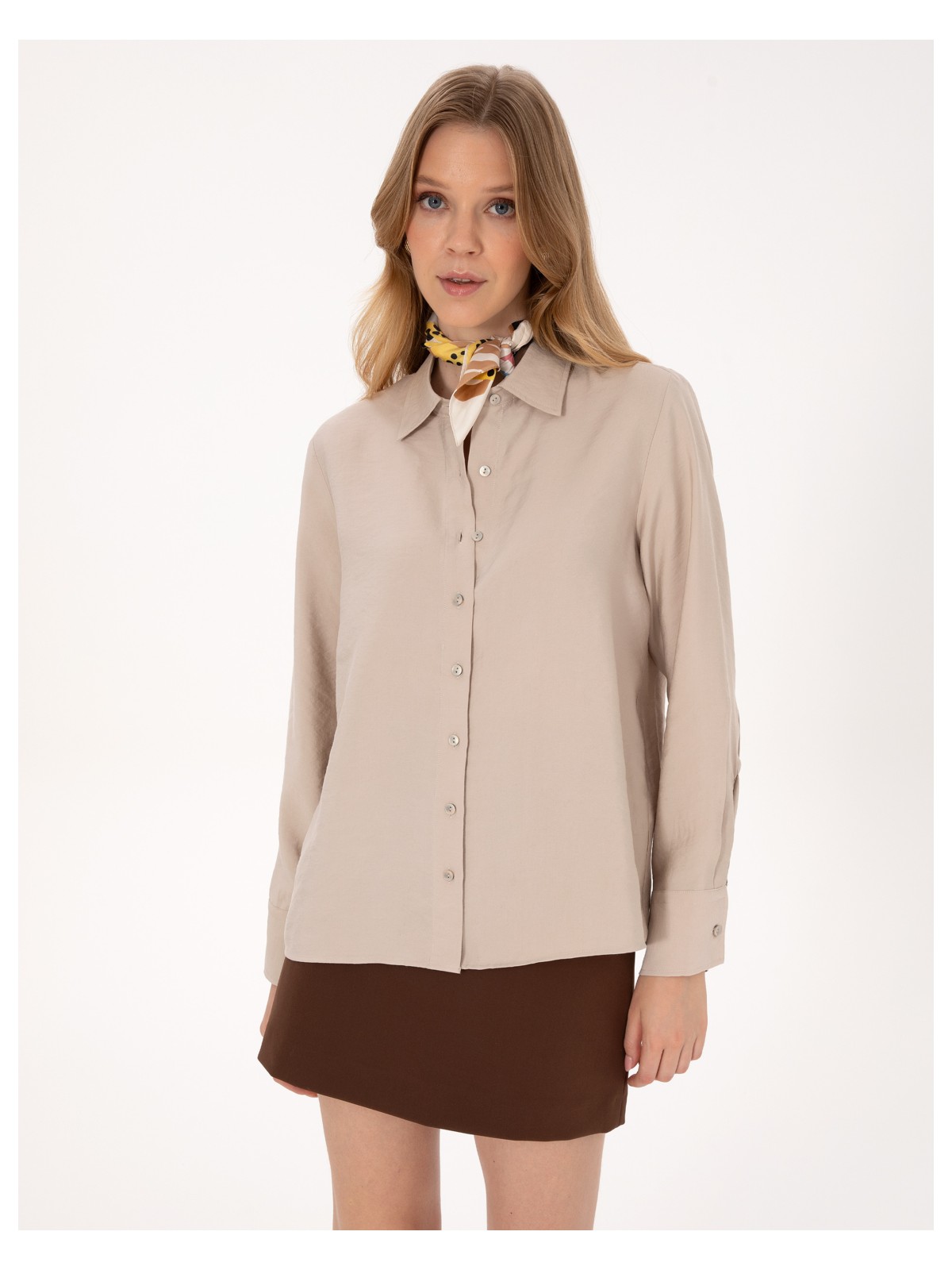 Pierre Cardin Kadın Koyu Kahverengi Modal Karışımlı Comfort Fit Uzun Kollu Gömlek 50318219-VR084 - Görsel 5