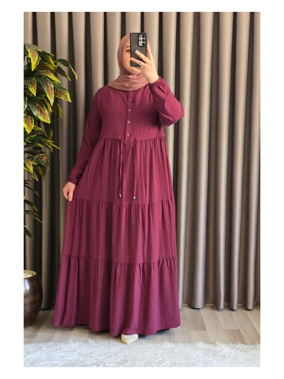 Elmas Tesettür Kadın Tesettür Giyim Büyük Beden Gofre Elbise - Görsel 3