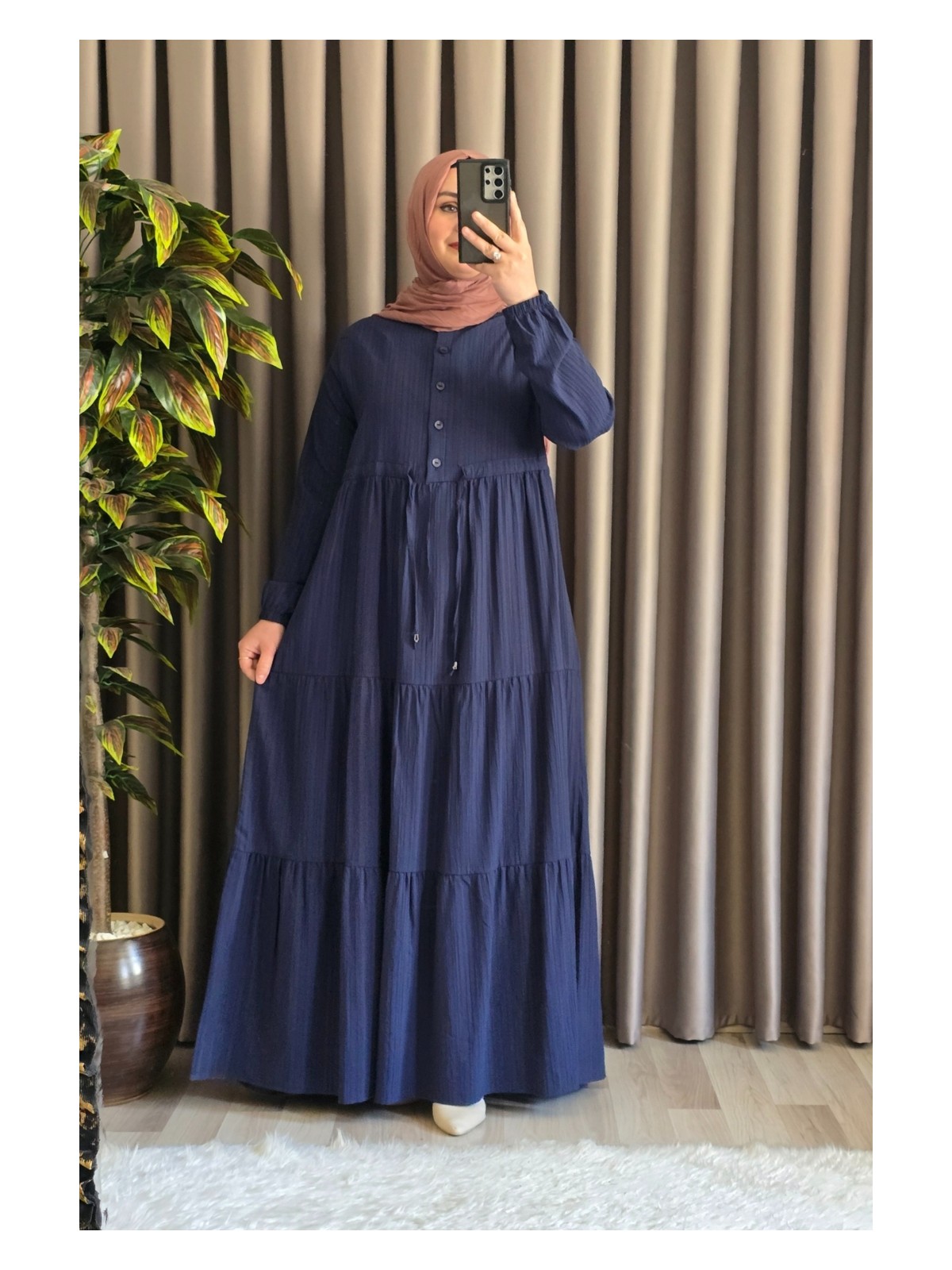 Elmas Tesettür Kadın Tesettür Giyim Büyük Beden Gofre Elbise - Görsel 6