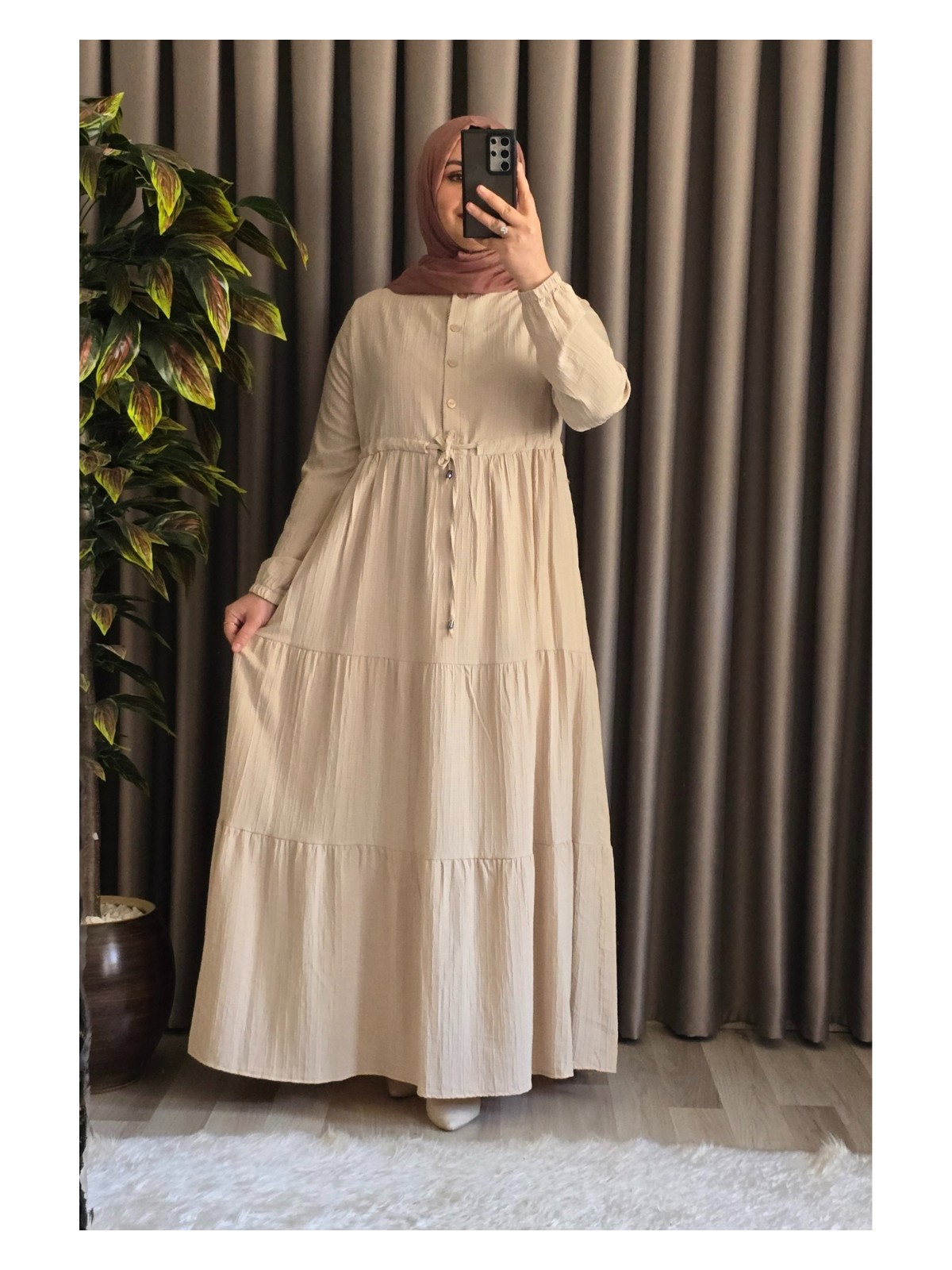 Elmas Tesettür Kadın Tesettür Giyim Büyük Beden Gofre Elbise - Görsel 5