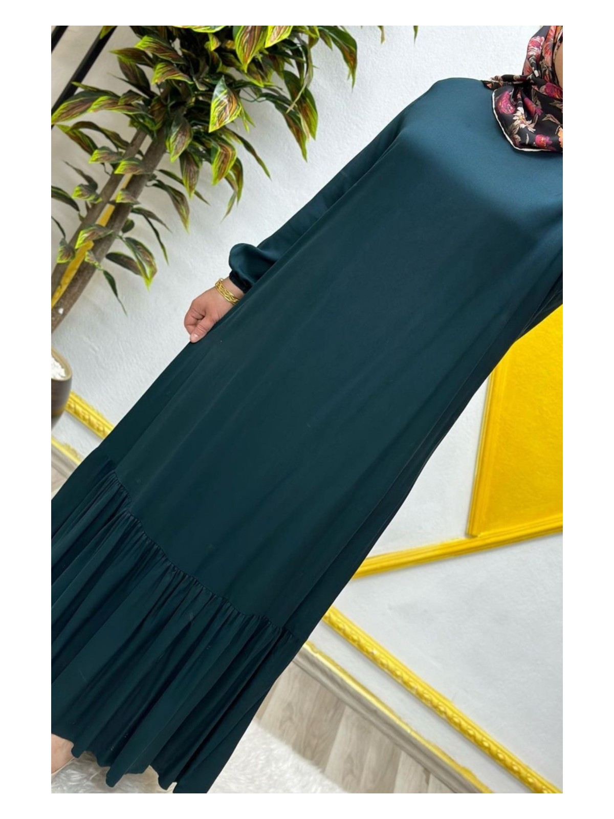 Elmas Tesettür Kadın Tesettür Giyim Büyük Beden Düz Fırfırlı Elbise - Görsel 5