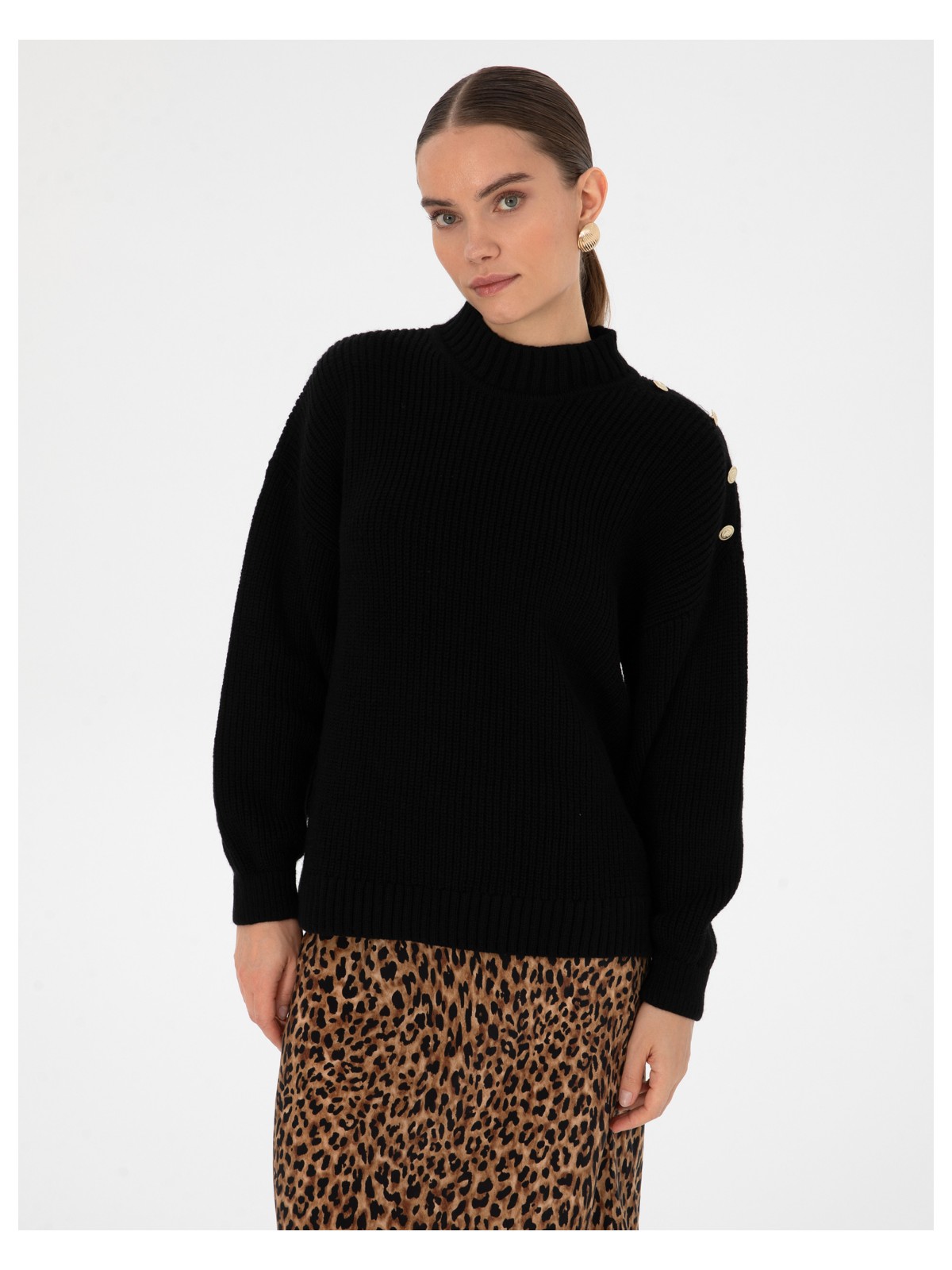 Pierre Cardin Kadın Siyah Comfort Fit Yarım Balıkçı Kazak 50316342-VR046