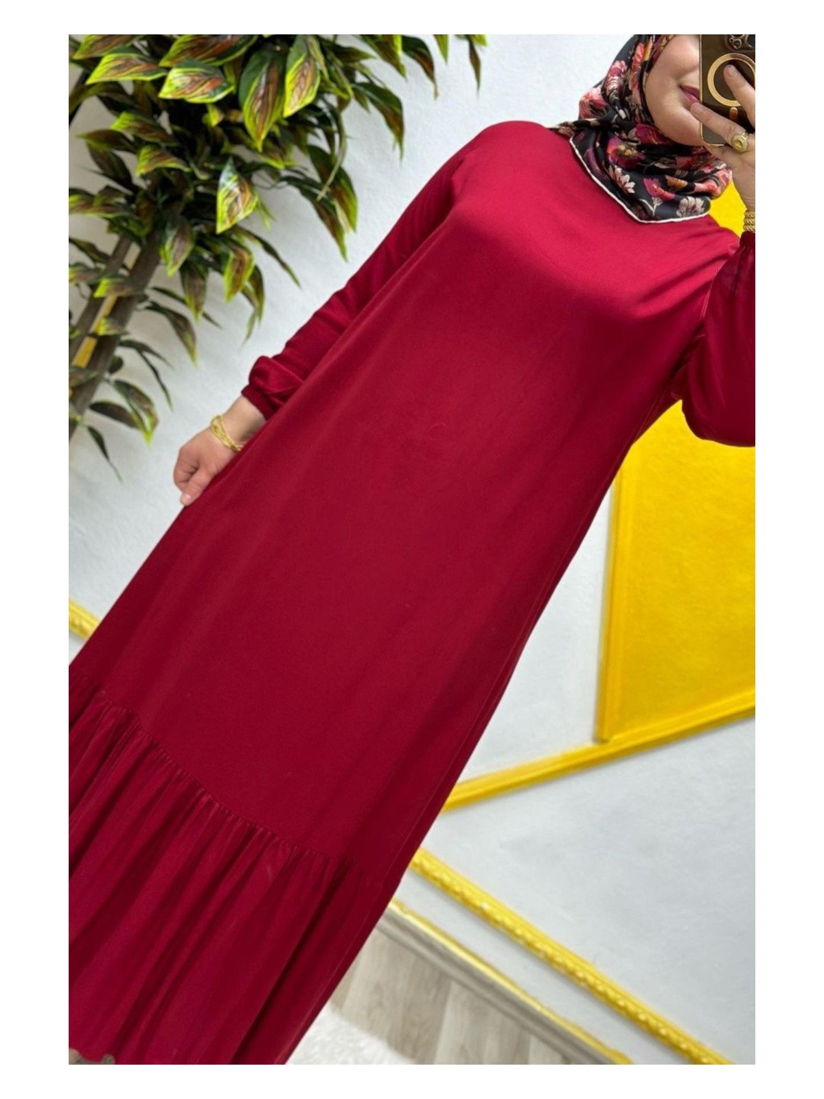 Elmas Tesettür Kadın Tesettür Giyim Büyük Beden Düz Fırfırlı Elbise - Görsel 6