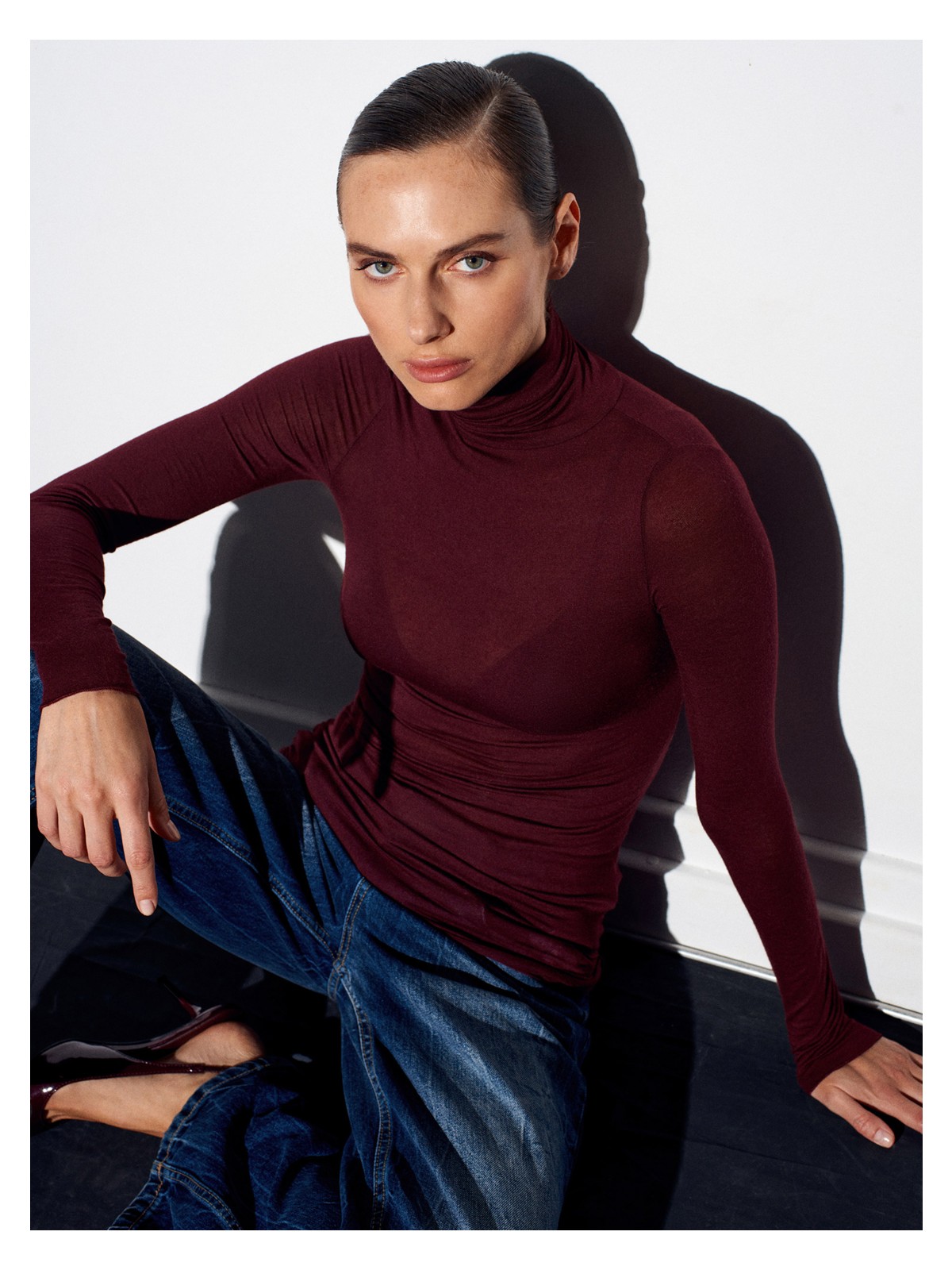 Dilvin 32277 Balıkçı Yaka Kaşmir Bluz-Vizon - Görsel 6