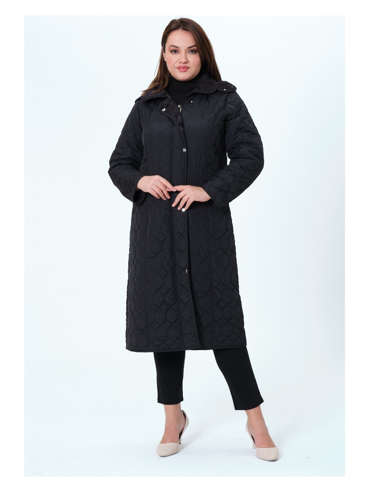 Mihrinaz Kadın Büyük Beden Içi Tüylü Kapitone Mont - Görsel 3