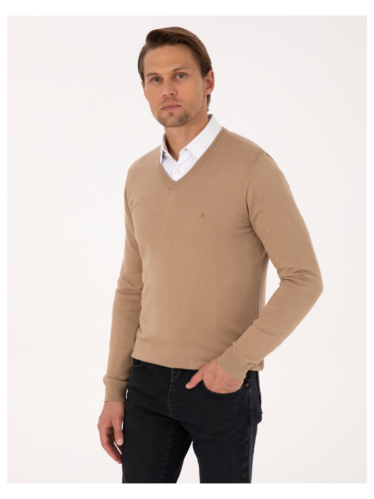 Pierre Cardin Erkek Siyah Slim Fit V Yaka Basic Triko Kazak 50314190-VR046 - Görsel 8