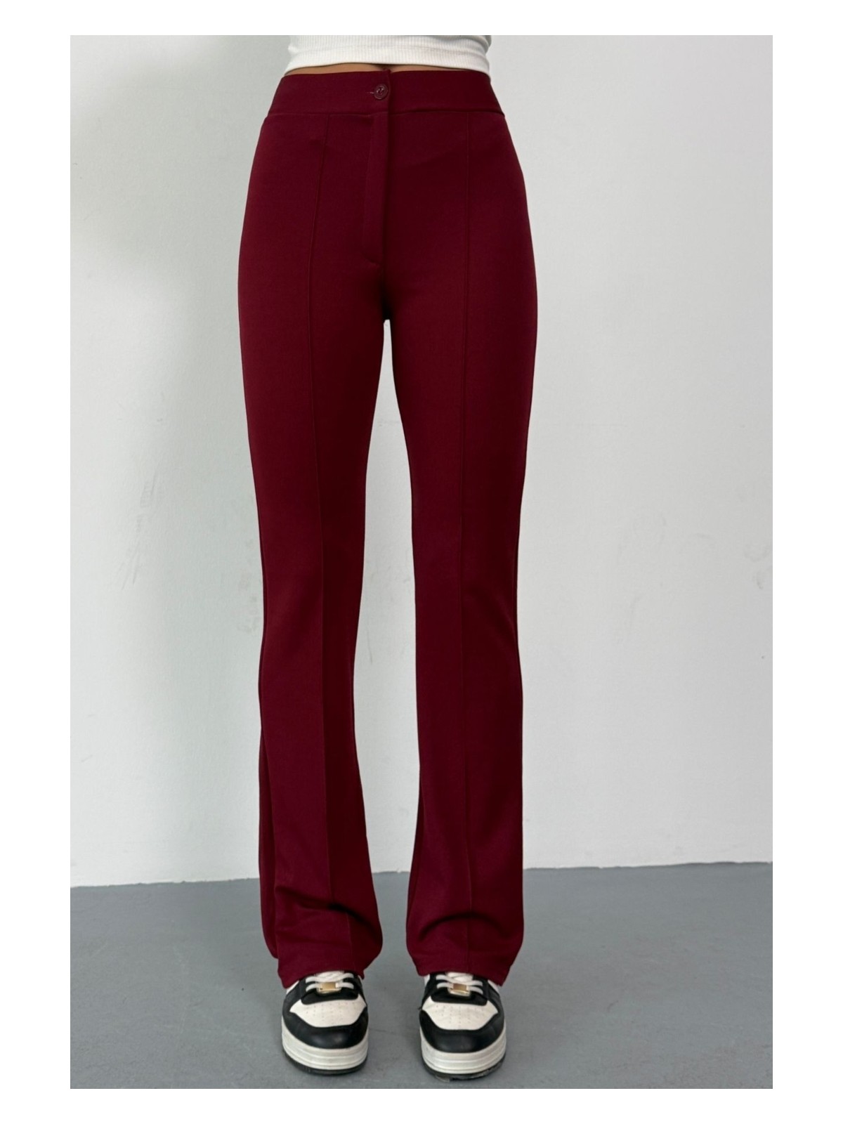 Thiff Krep Kumaş Likralı Önü Çimalı Lacivert Kadın Palazzo Pantolon - Görsel 6