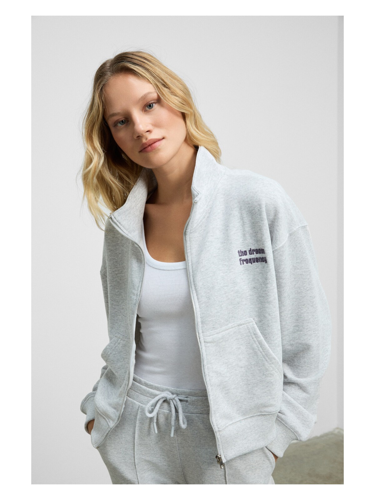 Grimelange TORINA Kadın Nakış Detaylı Fermuarlı Çift Cepli Relax Mor Ceket - Görsel 5