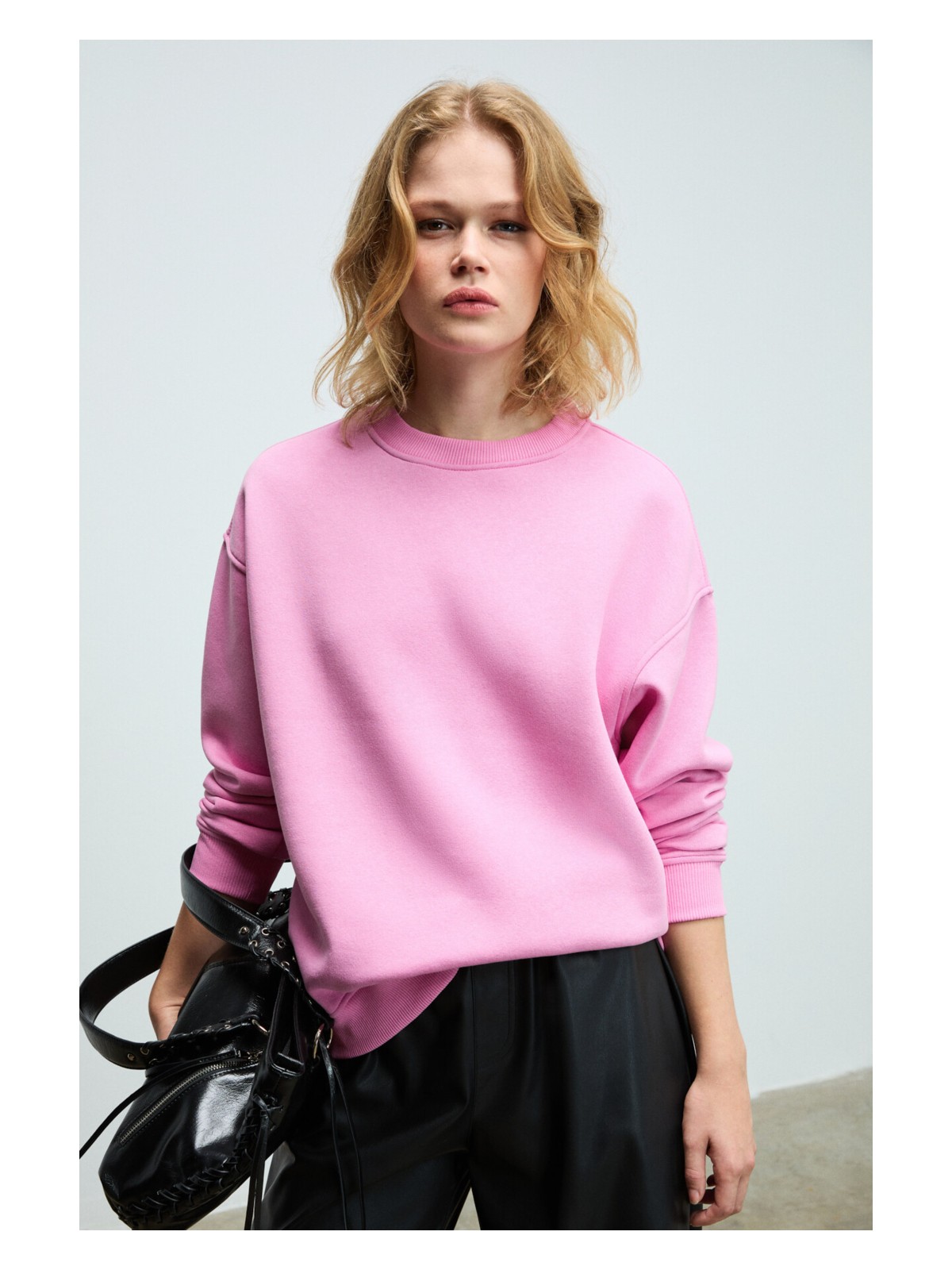 Grimelange SUSANA Kadın Bisiklet Yaka İçi Polarlı Oversize Fit Basic Mavi Sweatshirt - Görsel 6