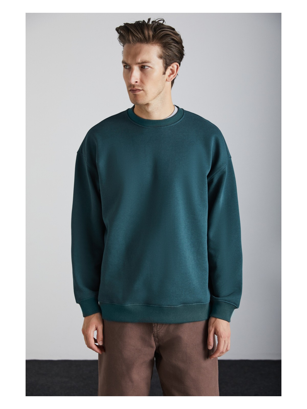 Grimelange Stephan Erkek Yumuşacık Kışlık Kumaşlı 3 Iplik Organik Pamuk Örme Oversize Siyah Sweatshirt - Görsel 4