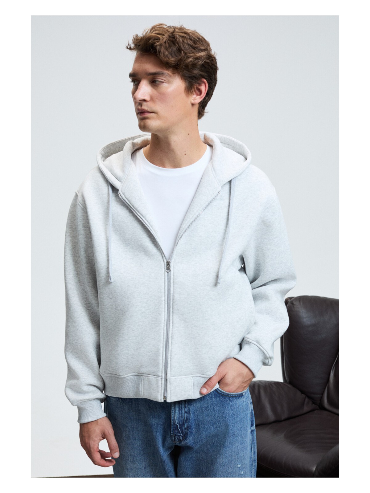 Grimelange ASHBY Erkek Kapüşonlu Fermuarlı Cepli Kordonlu Regular Fit Siyah Sweatshirt - Görsel 7