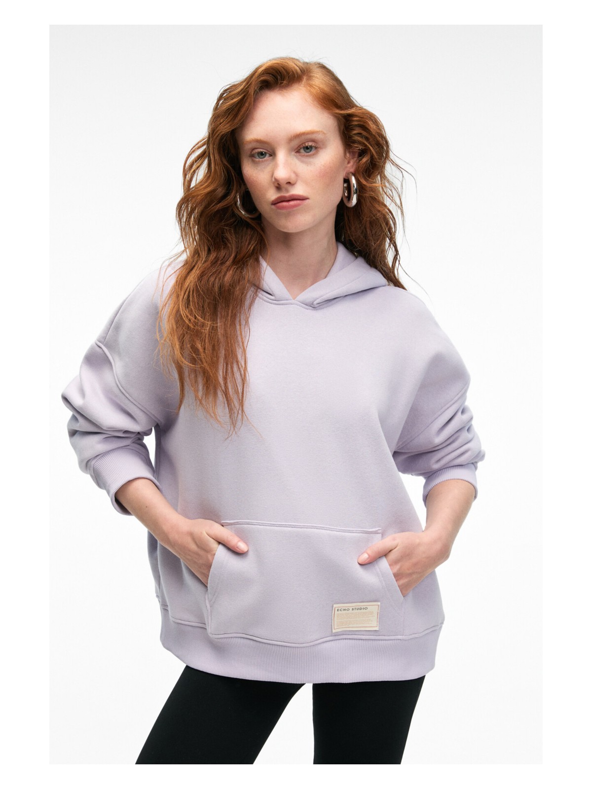 Grimelange CLARIE Kadın Organik Pamuklu Oversize Kanguru Cepli Kapüşonlu Kırmızı Sweatshirt - Görsel 7