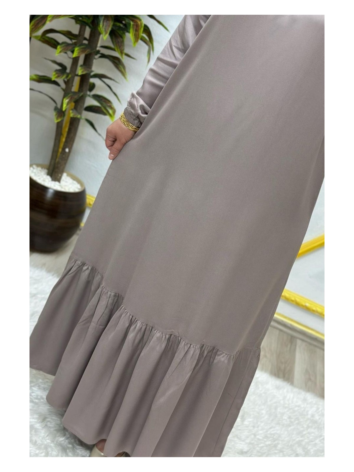 Elmas Tesettür Kadın Tesettür Giyim Büyük Beden Düz Fırfırlı Elbise - Görsel 3