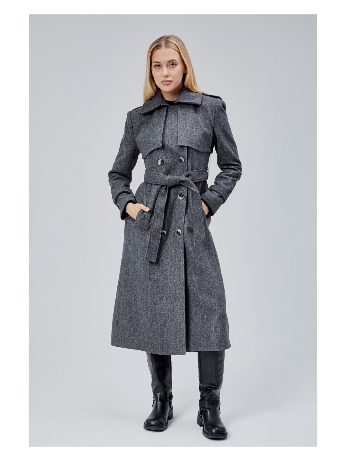 Bolivente Lacivert Regular Rüzgarlık Detaylı Kaşe Kaban - Görsel 7