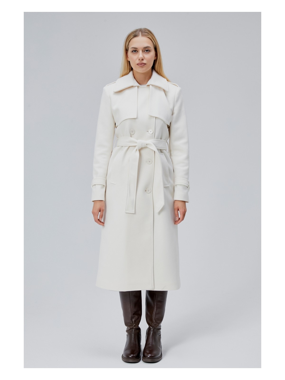 Bolivente Ekru Regular Rüzgarlık Detaylı Kaşe Kaban