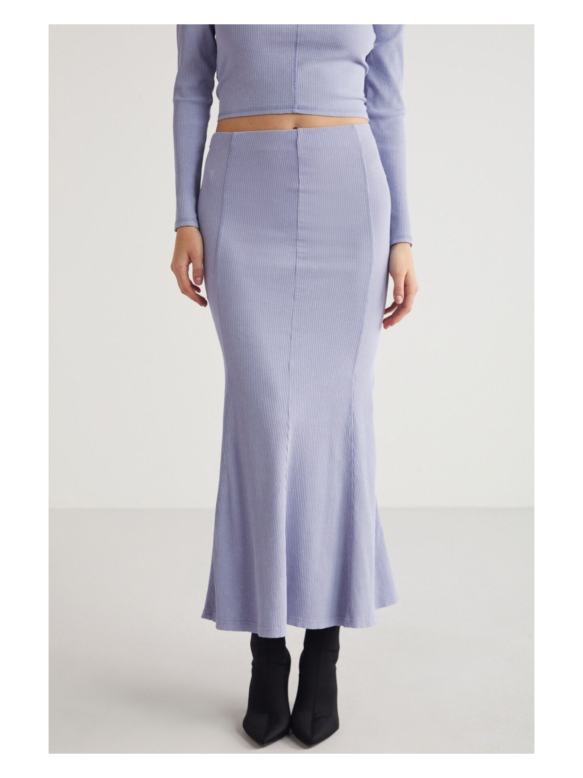 Grimelange Catelıne Kadın Slim Fit Beli Lastikli Vucudu Saran Midi Lila Etek