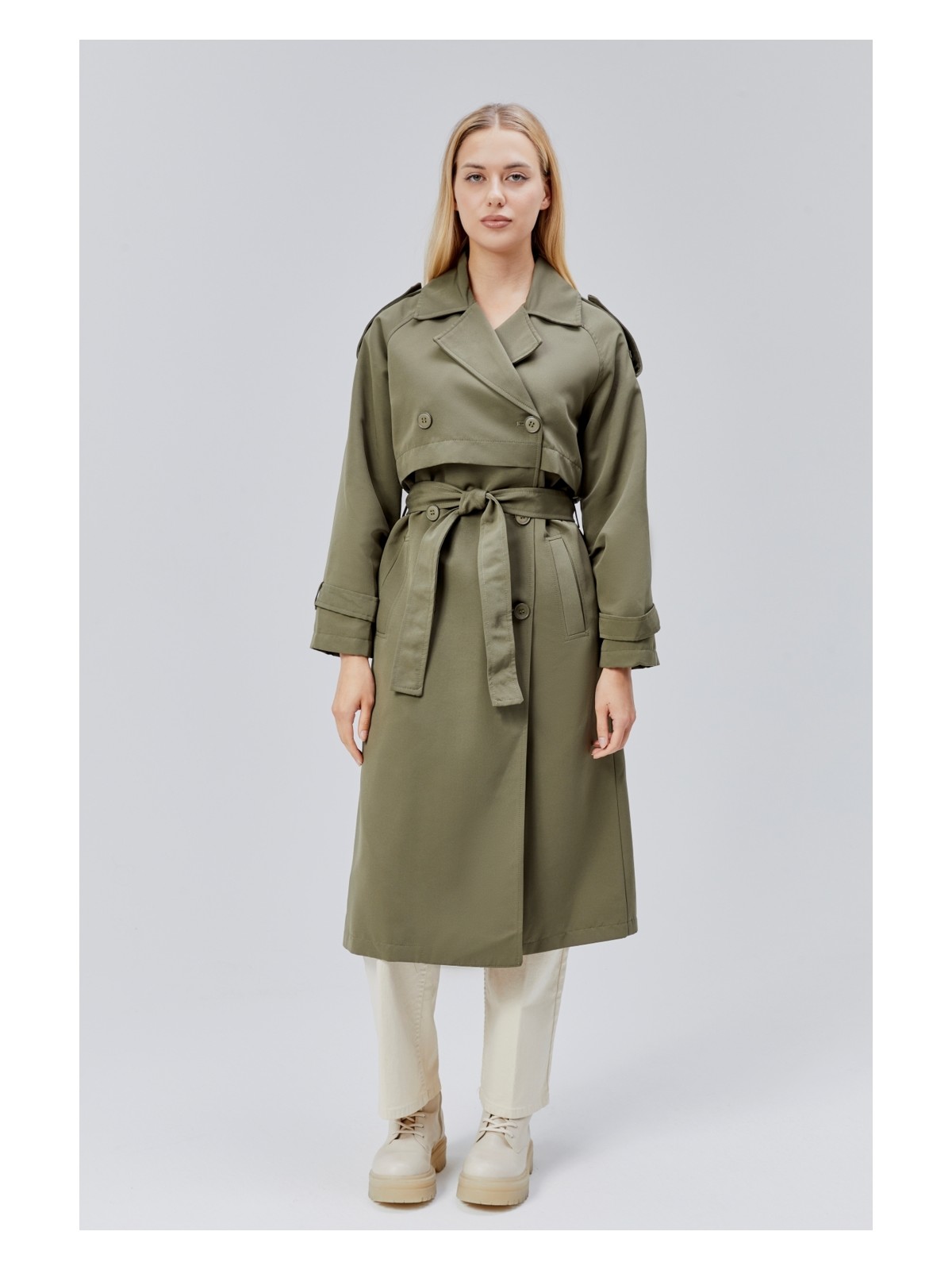 Bolivente Bordo Kruvaze Kapama Rüzgarlık Detaylı Trençkot 44956 - Görsel 9