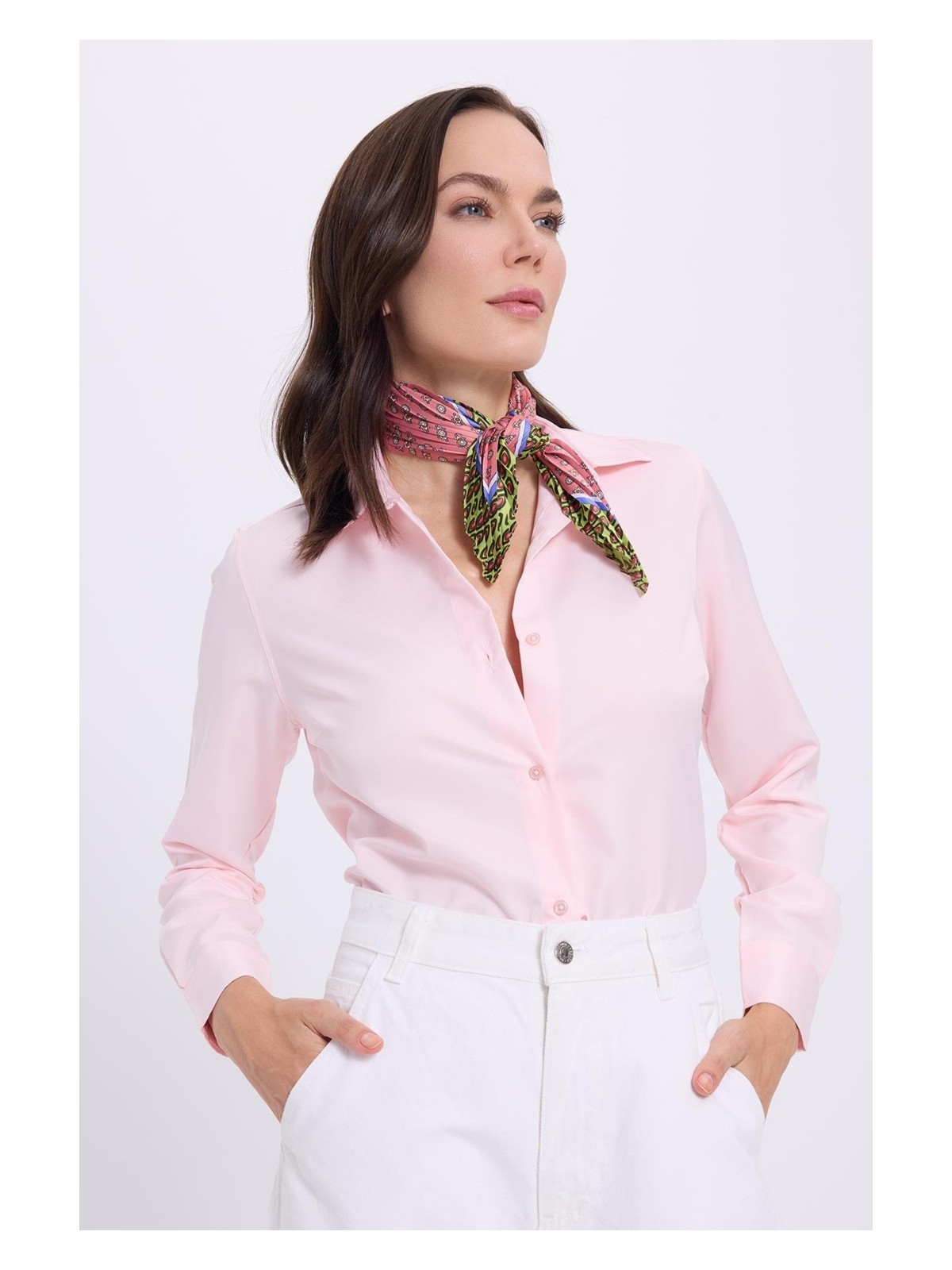 Tudors Kadın Slim Fit Dar Kesim Vucüda Oturan Uzun Kollu Pembe Basic Gömlek