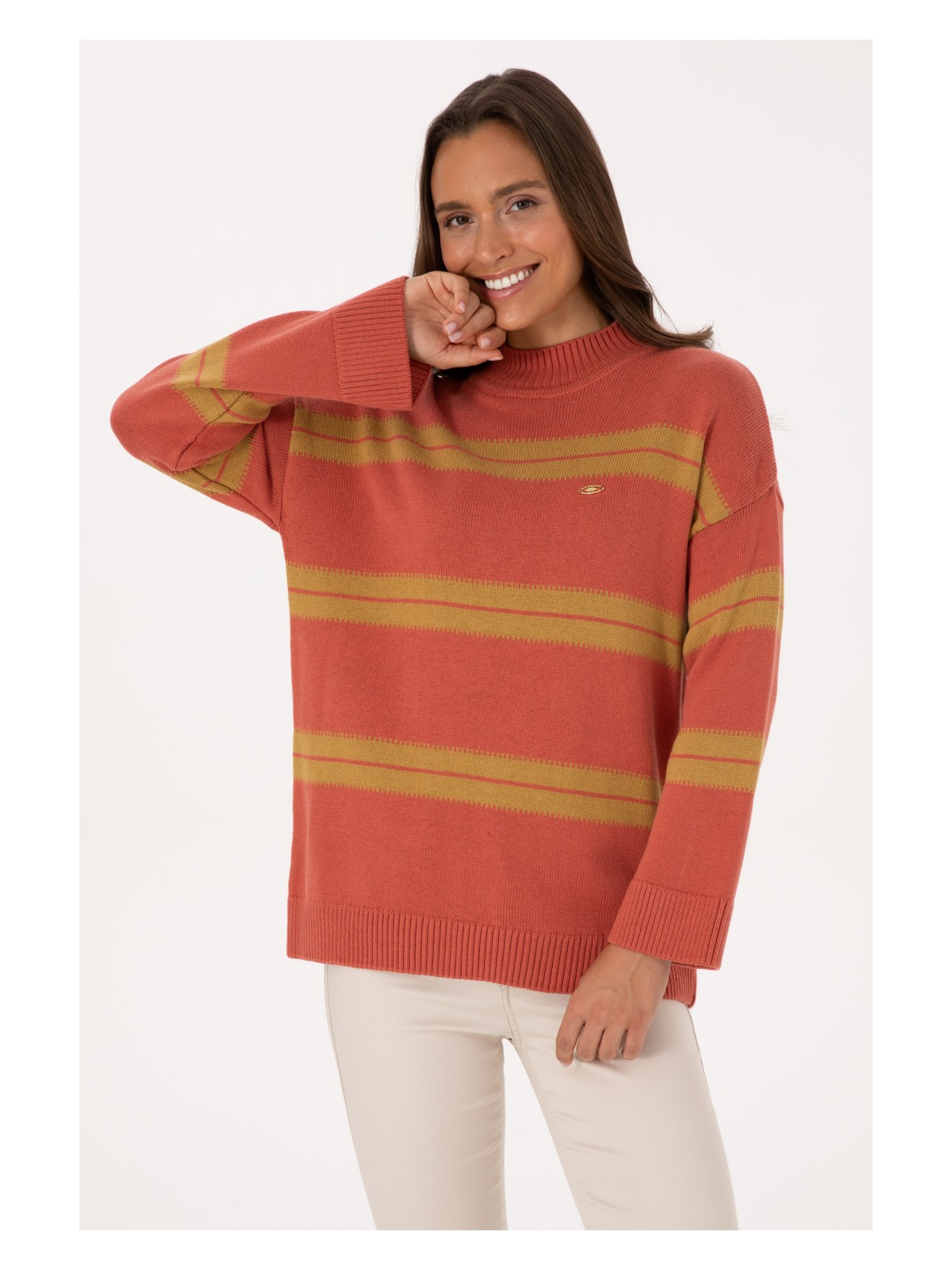 U.S. Polo Assn. Kadın Krem Balıkçı Yaka Çizgili Kazak 50314666-VR071 - Görsel 3