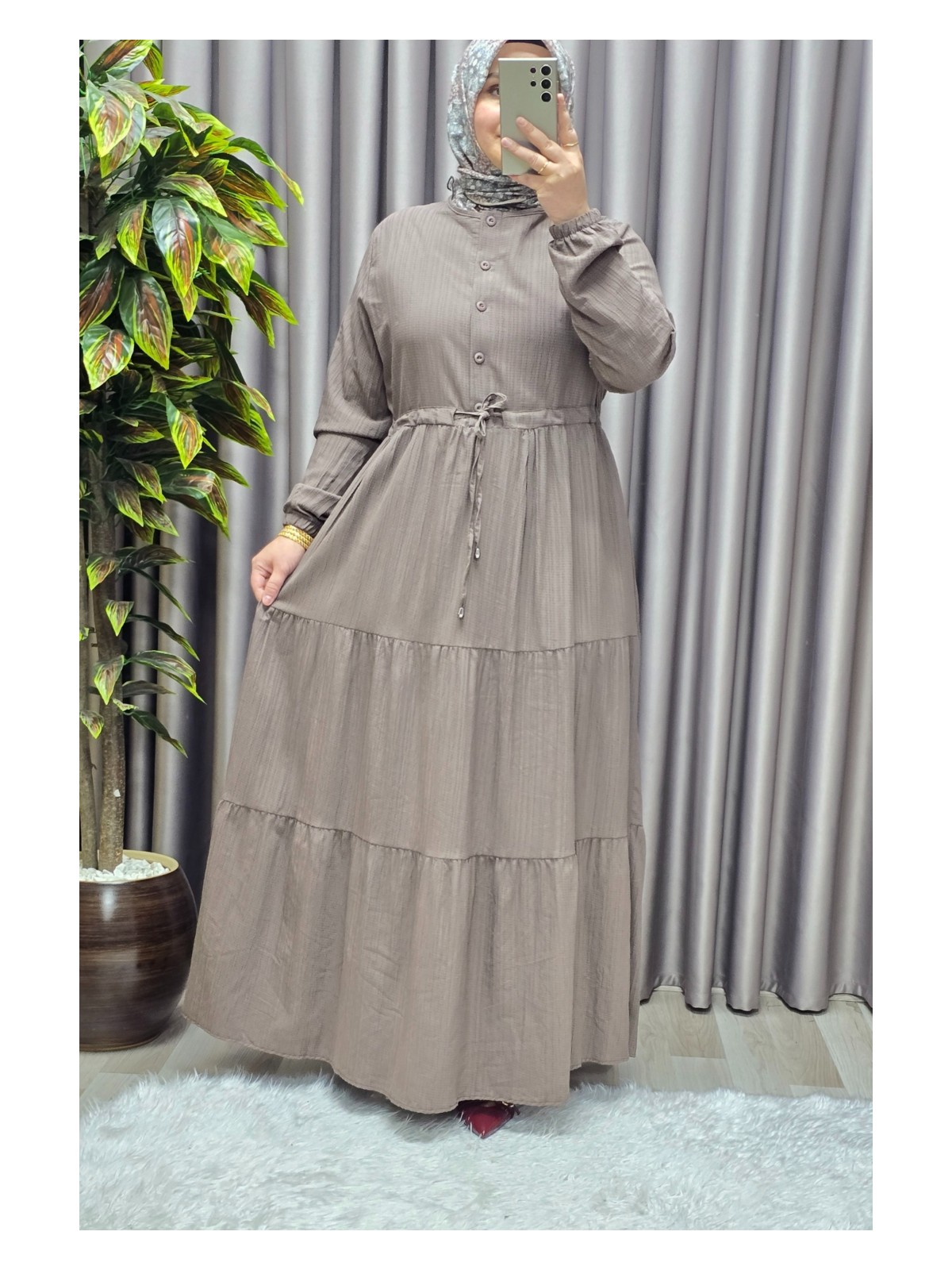 Elmas Tesettür Kadın Tesettür Giyim Büyük Beden Gofre Elbise - Görsel 8