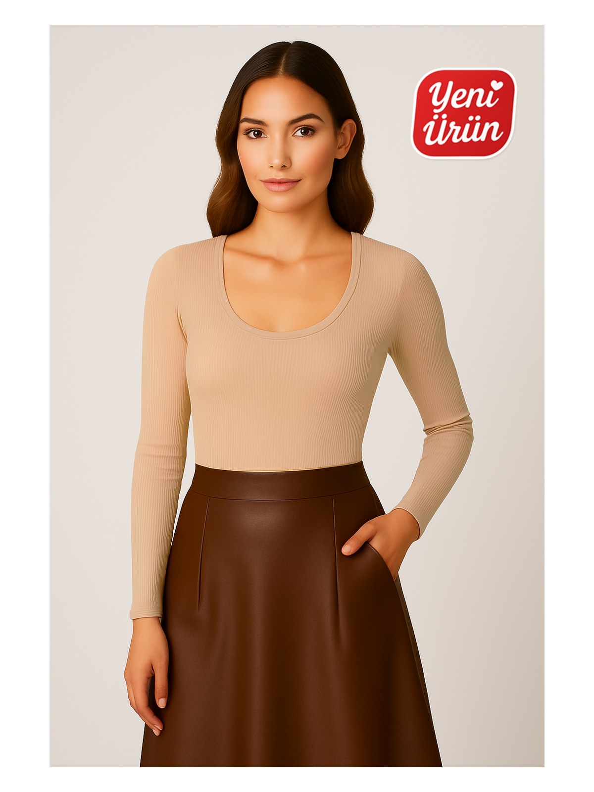 Novelle Havuz Yaka Uzun Kol Fitilli Bluz - Görsel 5