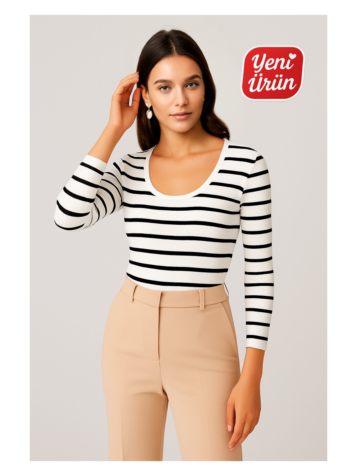 Novelle Havuz Yaka Uzun Kol Fitilli Bluz