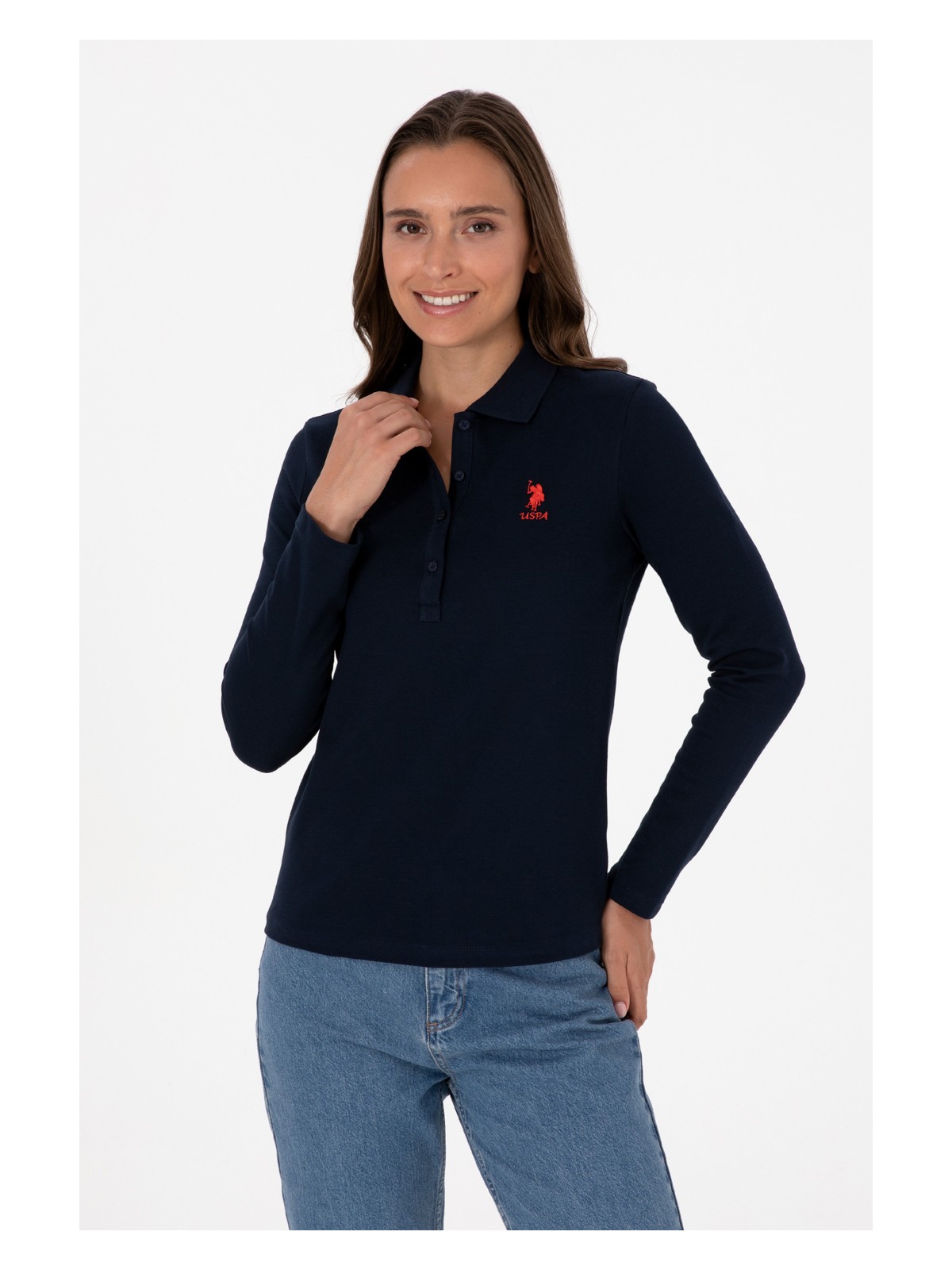U.S. Polo Assn. Kadın Lacivert Basic Polo Yaka Sweatshırt 50307755-VR033