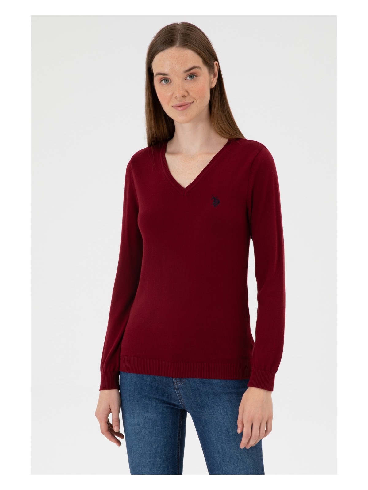 U.S. Polo Assn. Kadın Antrasit V Yaka Basic Kazak 50313590-VR006 - Görsel 8