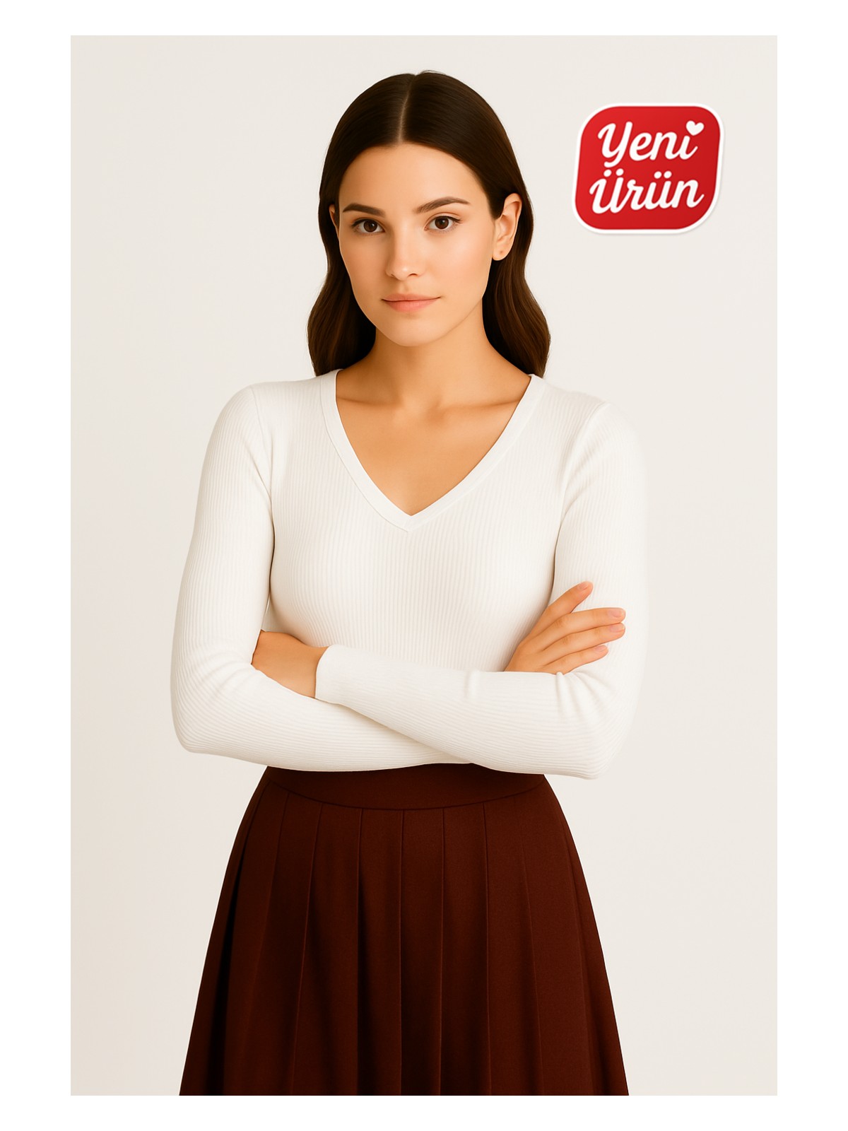 Novelle V Yaka Uzun Kol Fitilli Bluz