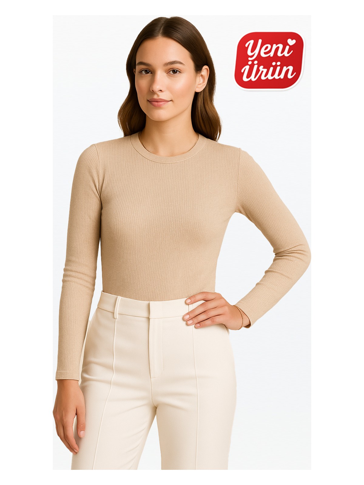 Novelle Bisiklet Yaka Uzun Kol Fitilli Bluz - Görsel 4