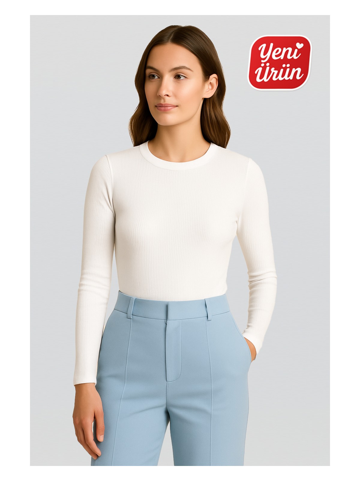 Novelle Bisiklet Yaka Uzun Kol Fitilli Bluz