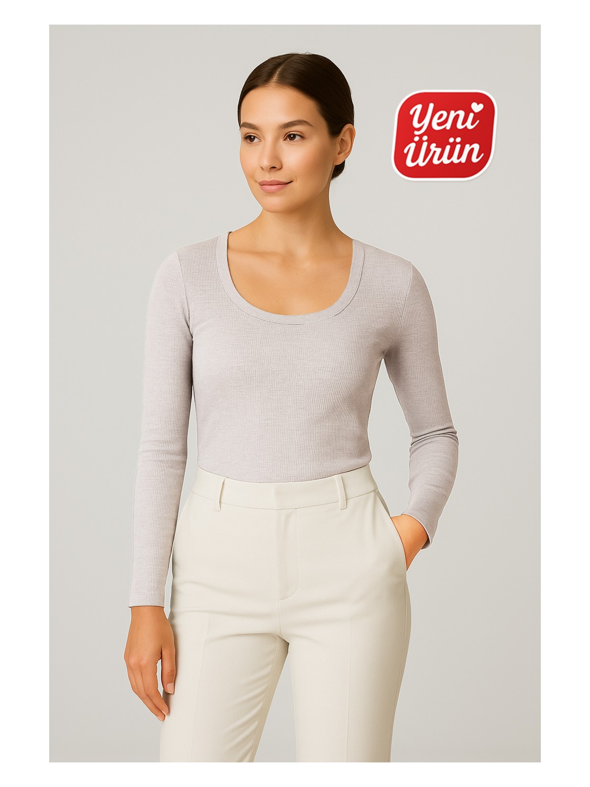 Novelle Havuz Yaka Uzun Kol Fitilli Bluz - Görsel 7