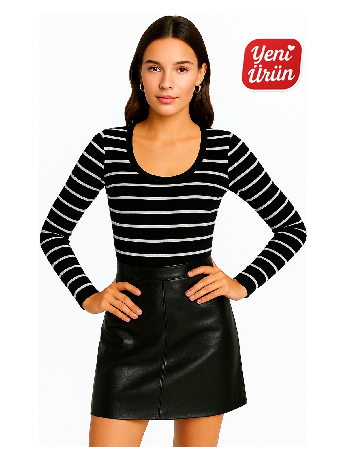 Novelle Havuz Yaka Uzun Kol Fitilli Bluz - Görsel 4