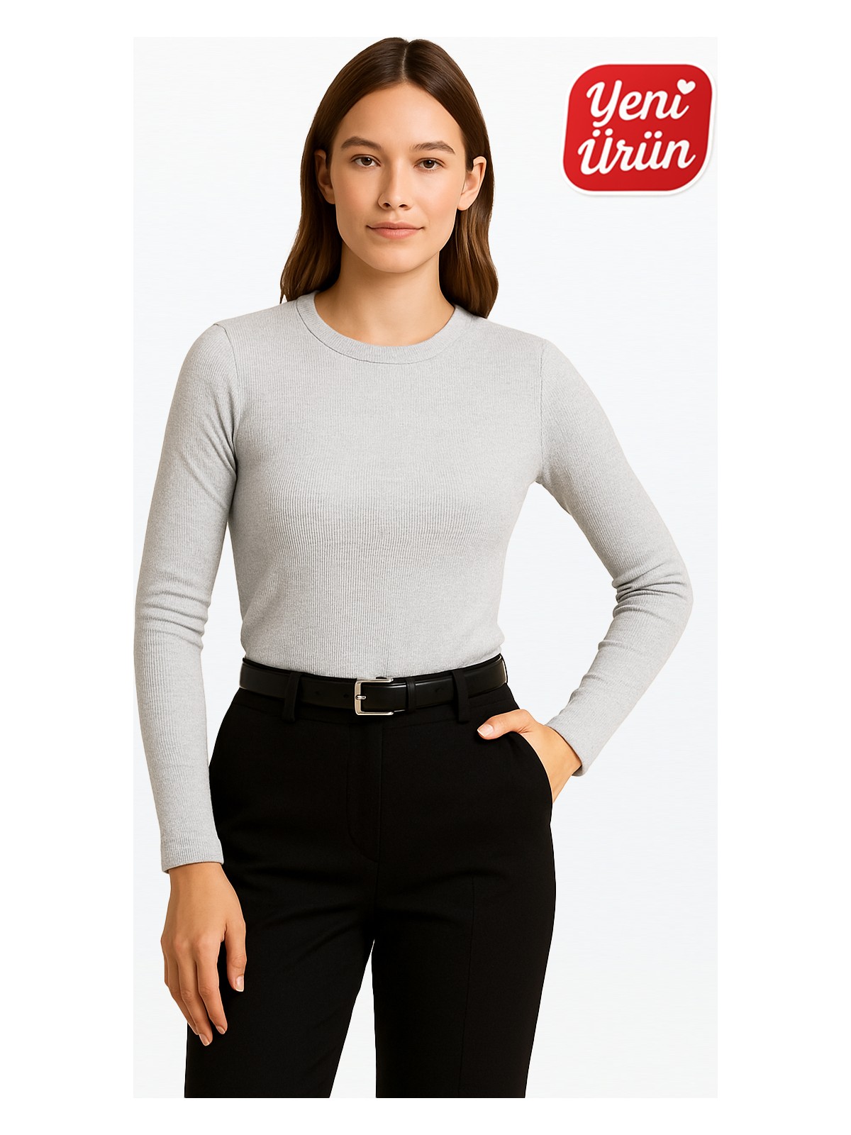 Novelle Bisiklet Yaka Uzun Kol Fitilli Bluz - Görsel 8