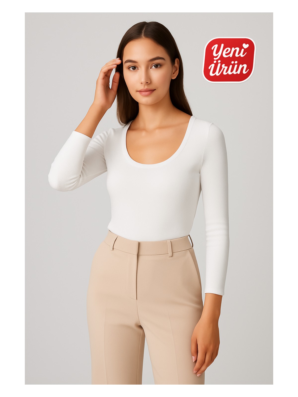 Novelle Havuz Yaka Uzun Kol Fitilli Bluz - Görsel 3