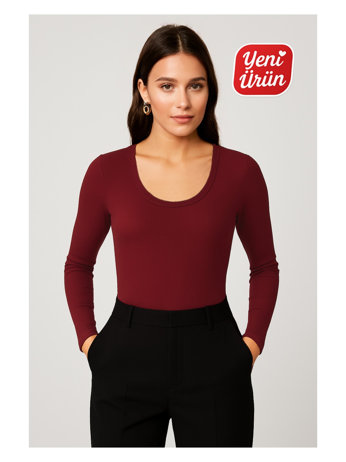 Novelle Havuz Yaka Uzun Kol Fitilli Bluz - Görsel 9