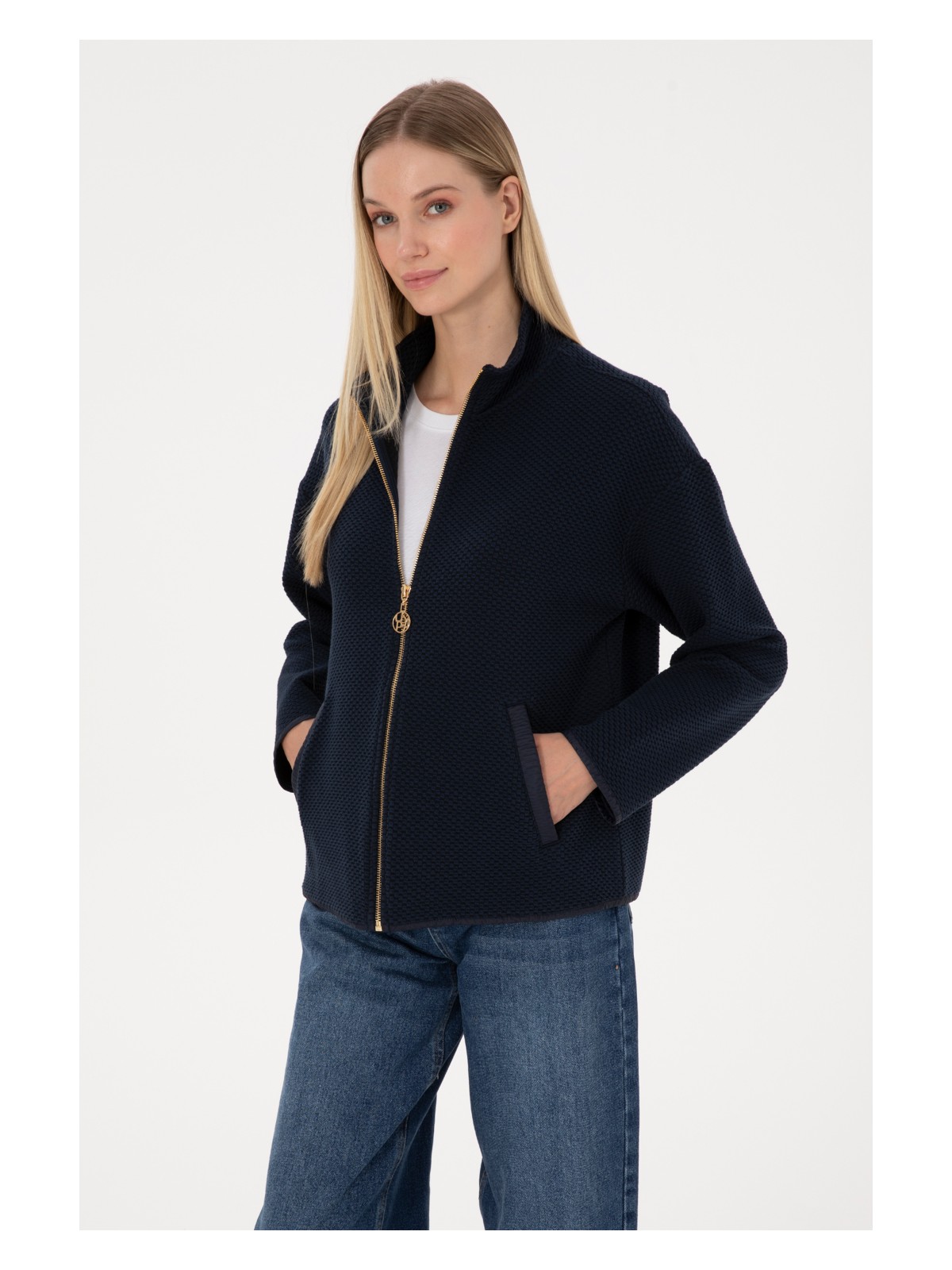 U.S. Polo Assn. Kadın Lacivert Fermuarlı Dik Yaka Sweatshirt 50314173-VR033