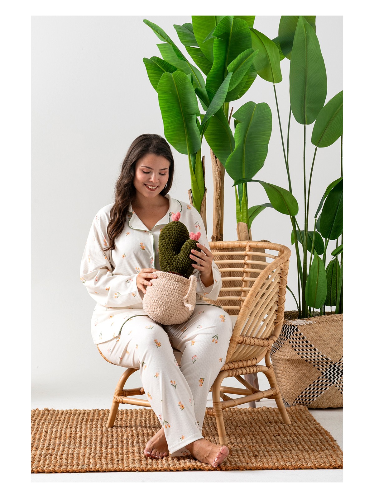 Nisanca Uzun Kol Gömlek Yaka Kadın Pinterest Pijama Takımı - Kadın Pijama- Geniş Beden Aralığı