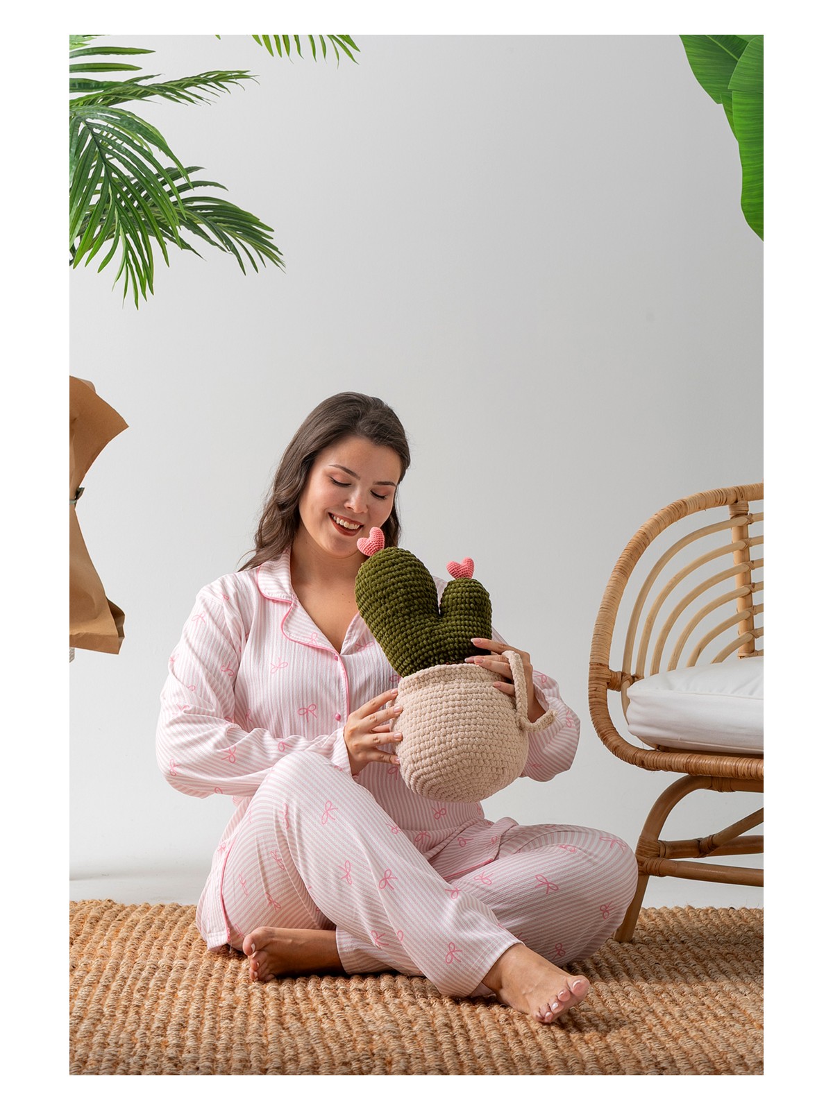 Nisanca Uzun Kol Gömlek Yaka Kadın Pinterest Pijama Takımı - Kadın Pijama- Geniş Beden Aralığı - Görsel 4