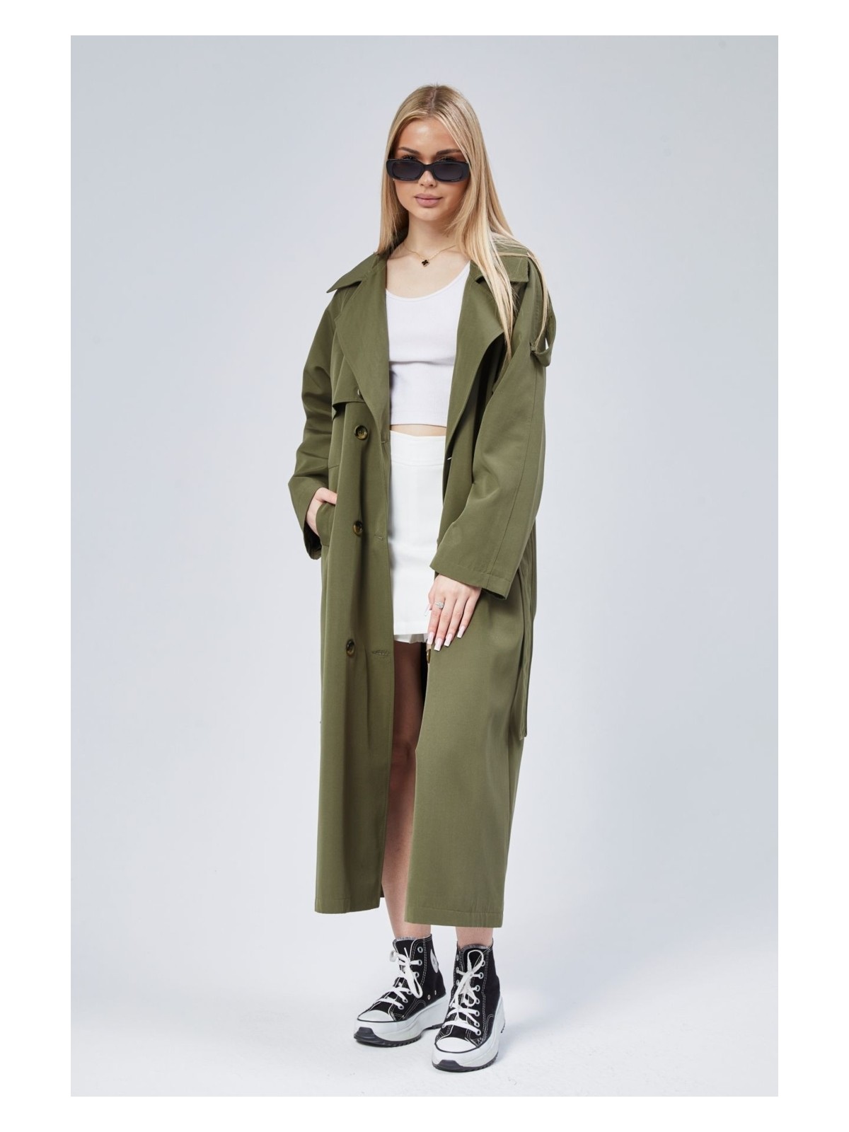 Bolivente Gri Oversize Astarlı Uzun Trençkot - Görsel 4