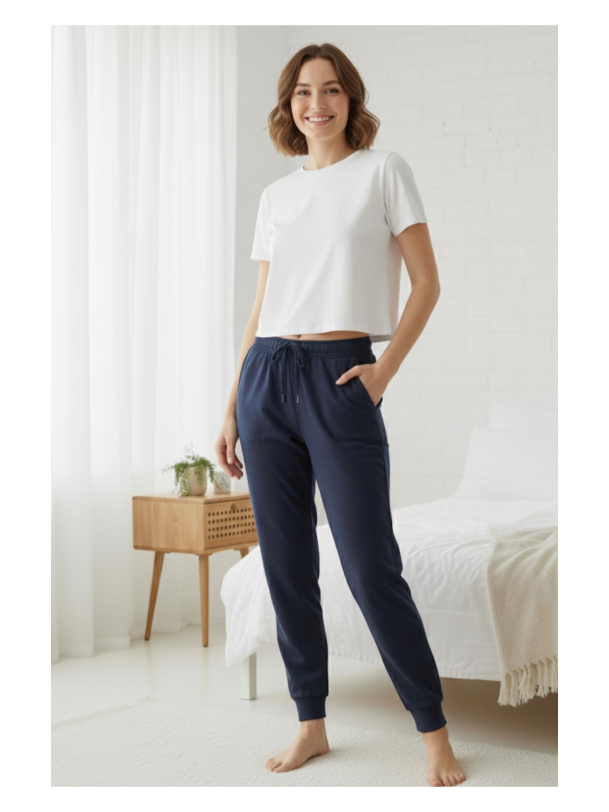 elemge %100 Pamuk Süprem Kadın Pijama Altı Cepli Rahat Kalıp Manşet Paça Lastikli Ipli Terletmez Esnek Gri - Görsel 4