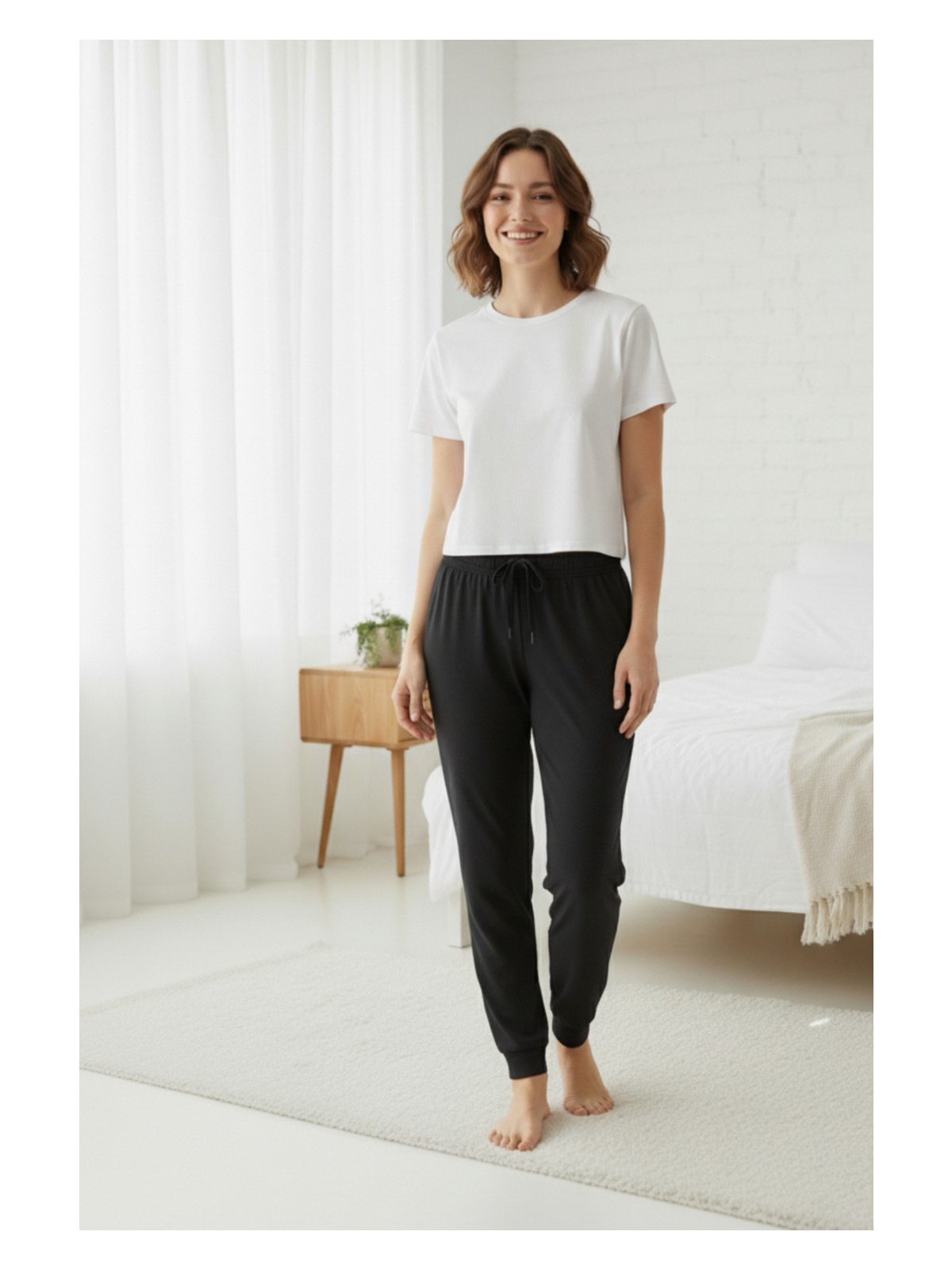 elemge %100 Pamuk Süprem Kadın Pijama Altı Cepli Rahat Kalıp Manşet Paça Lastikli Ipli Terletmez Esnek Gri - Görsel 3