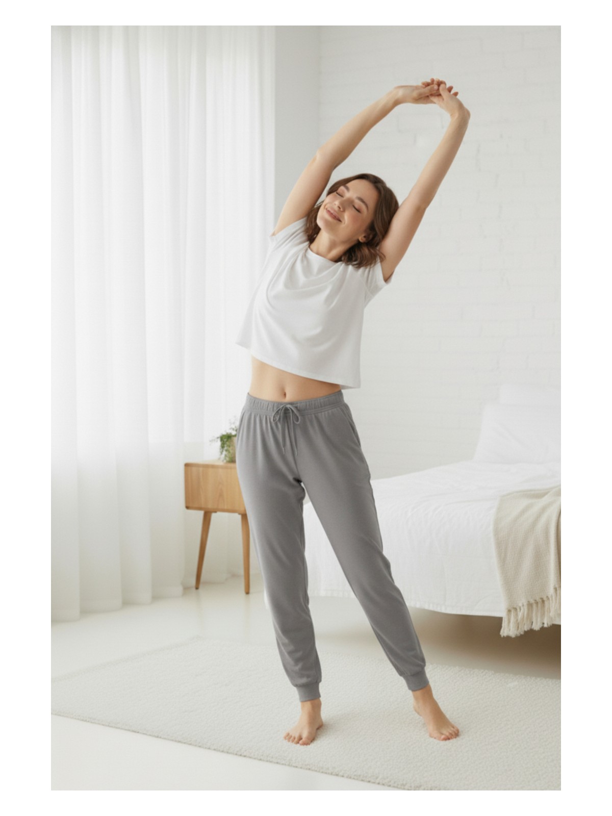 elemge %100 Pamuk Süprem Kadın Pijama Altı Cepli Rahat Kalıp Manşet Paça Lastikli Ipli Terletmez Esnek Gri