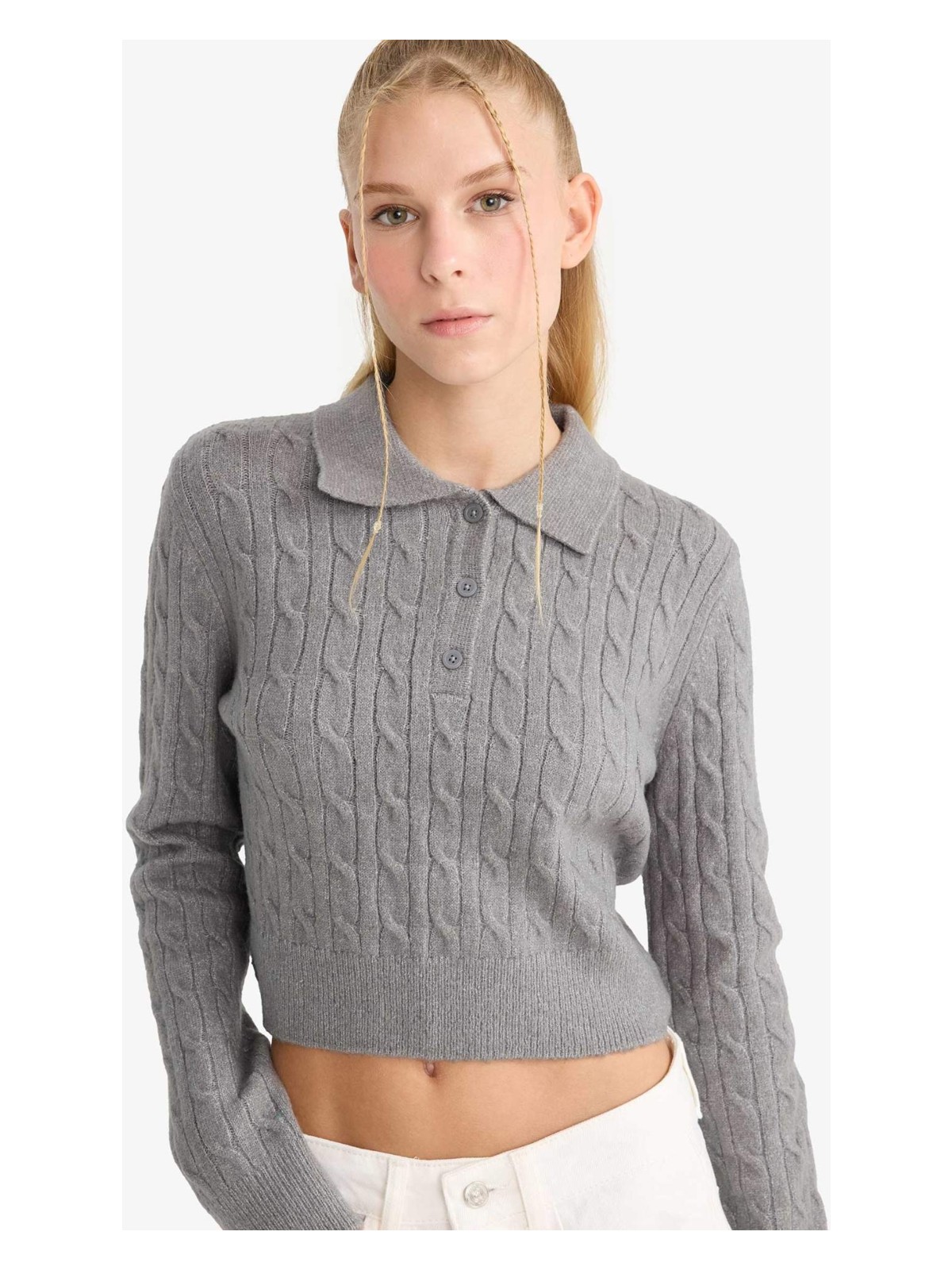 DeFacto Slim Fit Dar Kesim Polo Yaka Kazak F1745AX25WN - Görsel 4