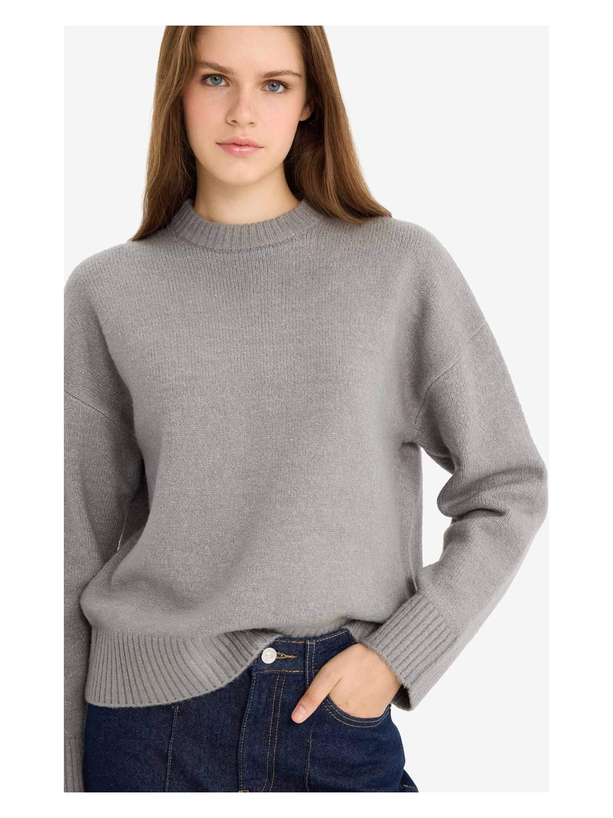 DeFacto Oversize Geniş Kalıp Bisiklet Yaka Triko Kazak R6044AZ25WN