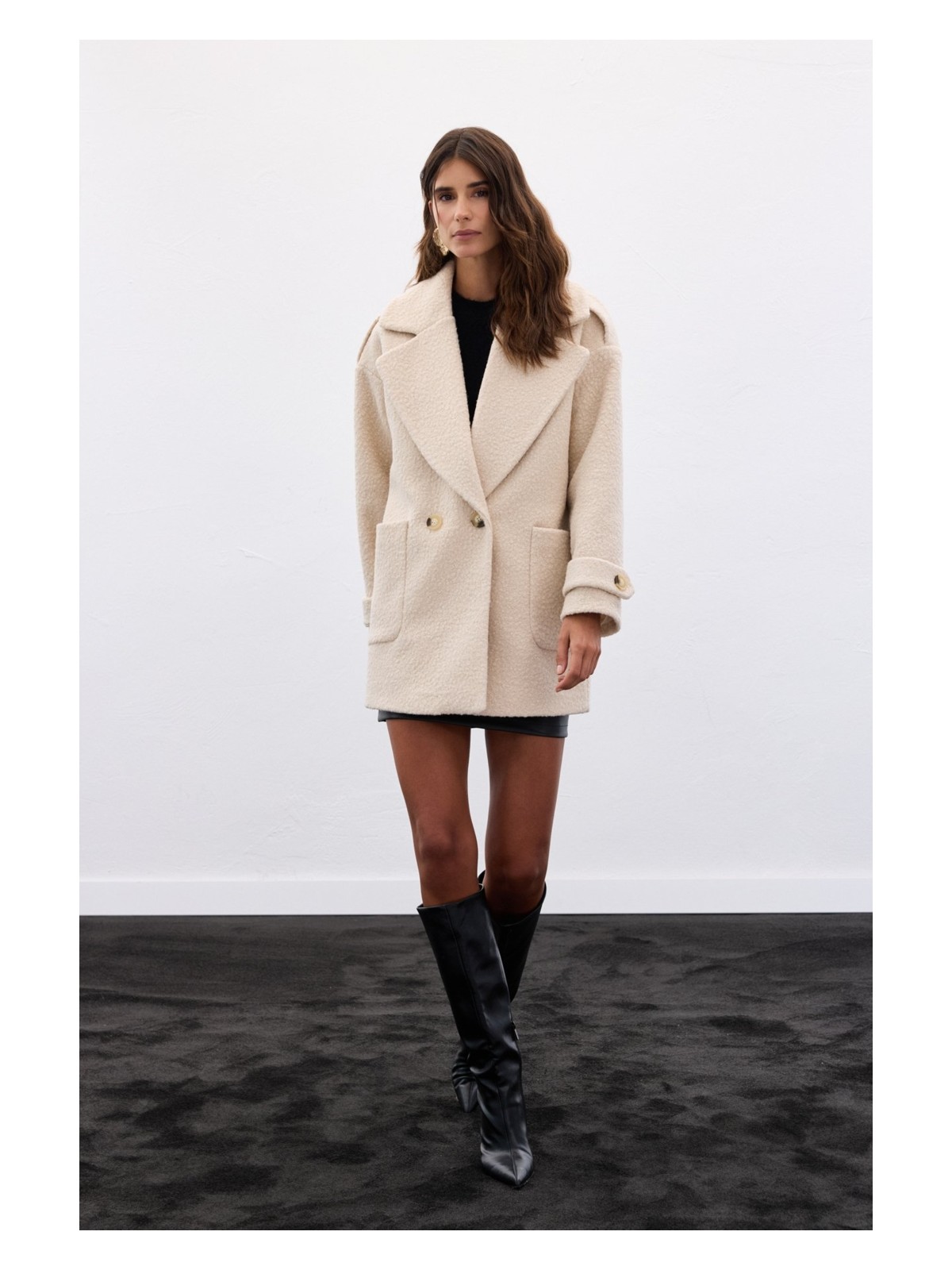 Sateen Buklet Kısa Kaban - Mavi - Görsel 4