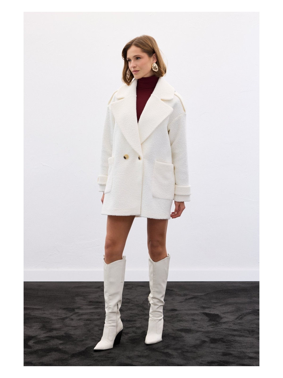 Sateen Buklet Kısa Kaban - Mavi - Görsel 6